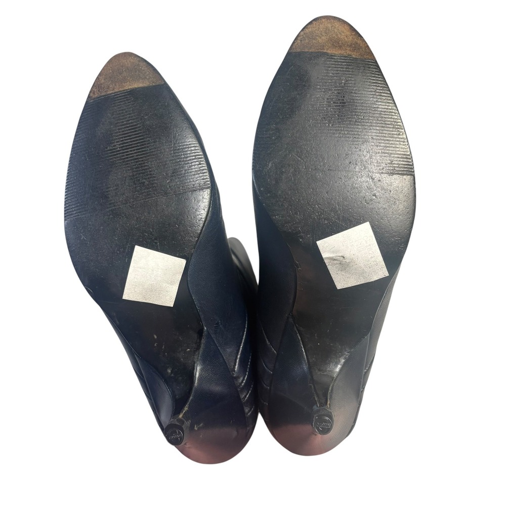 Gloria Vanderbilt VTG 5 Navy Blue Leather Pleated Kitten Heel Boot Pointed Toe - Picture 8 of 16